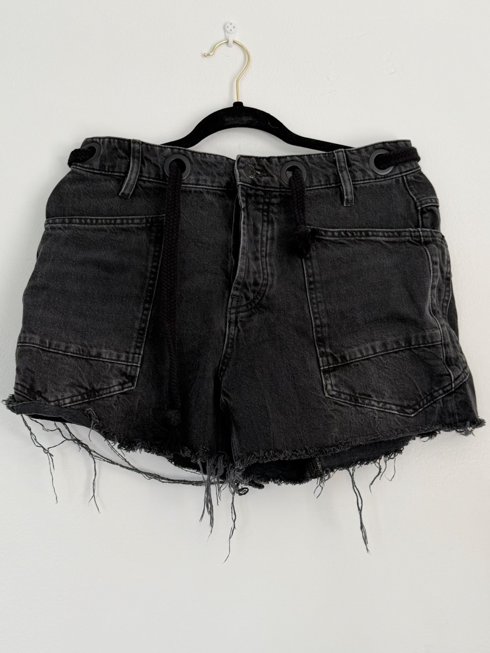 We The Free Black Distressed Denim Shorts